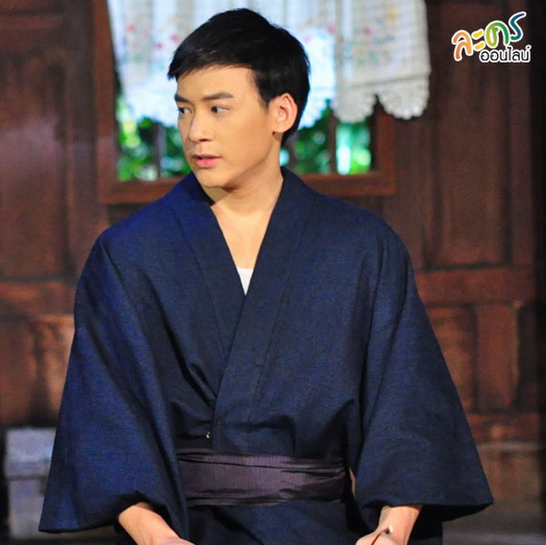 set.กิโมโนหน้าร้อนชาย สีน้ำเงินพื้น+โอบิสำเร็จชาย