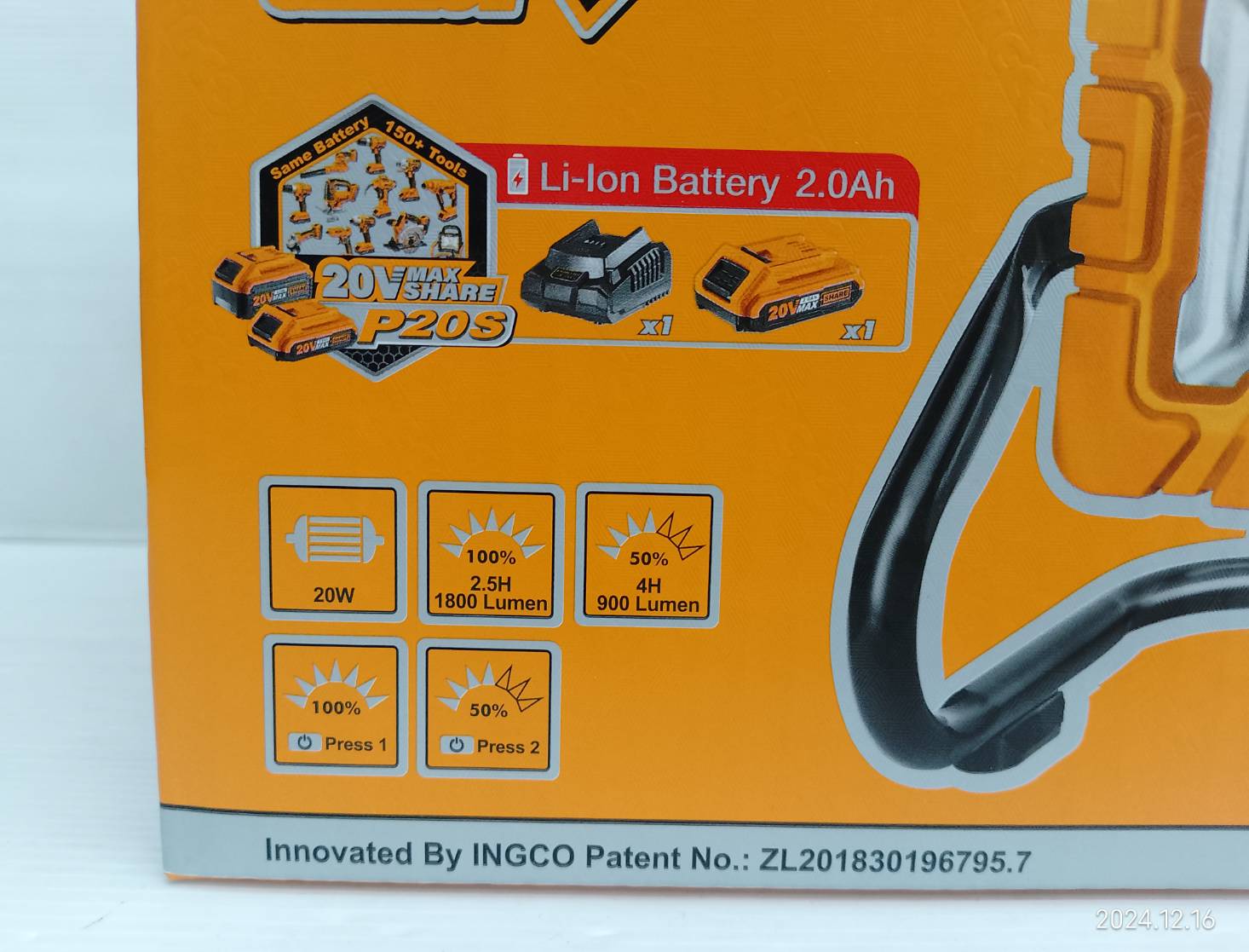 INGCO ไฟฉายตั้งโต๊ะ20V CWLI20258 ครบชุด