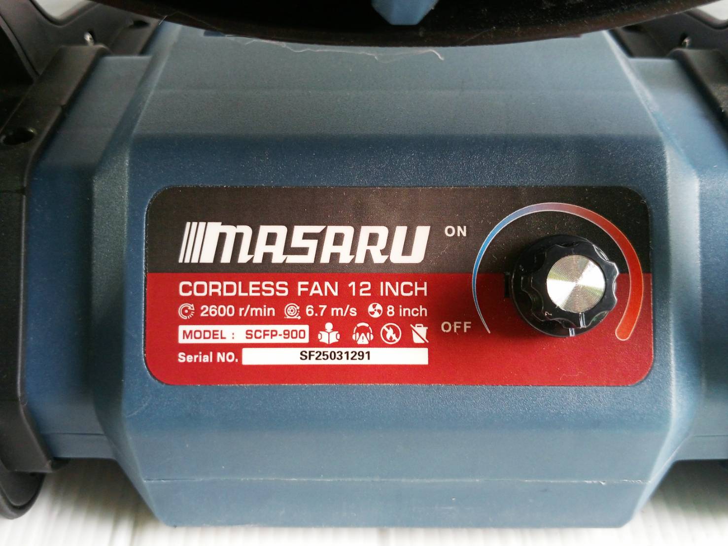 MASARU พัดลมไร้สาย SCFP-900-B1 12" มีไฟในตัว Power Turbo 20V แบตรุ่นใหม่