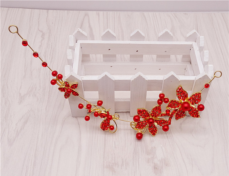 (พร้อมส่ง) ประดับผม-035 สีแดง ดอกไม้สีแดง ลวดแต่งผม