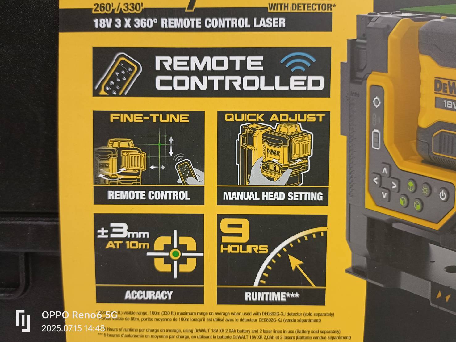 DEWALT รุ่น DCLE34035B-XJ เลเซอร์วัดระดับแบบ 3 เส้น 360 องศา 20V รุ่นรีโมทคอนโทรล