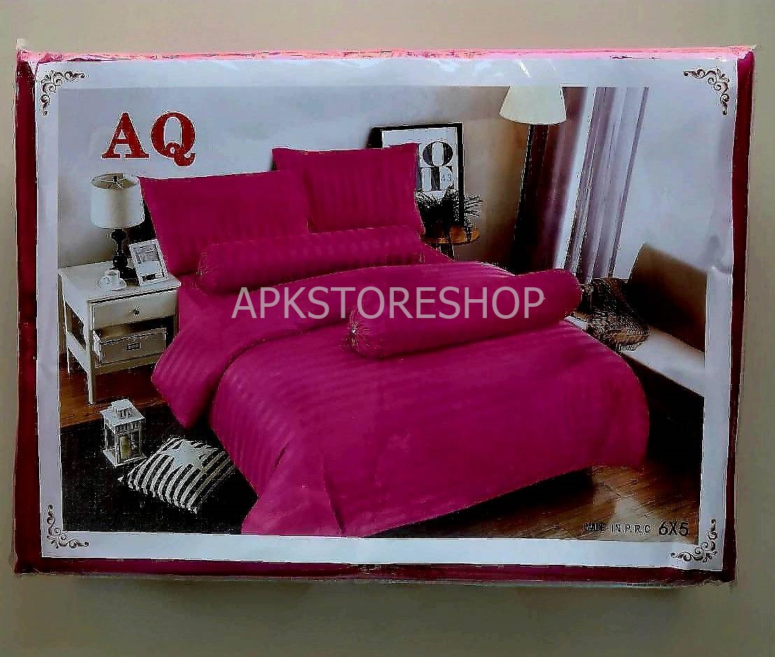 ขายส่ง ชุดผ้าปูที่นอนพร้อมผ้านวม 6ฟุตx6ชิ้น สีพื้น-ลายริ้ว ส่ง 410 บาท