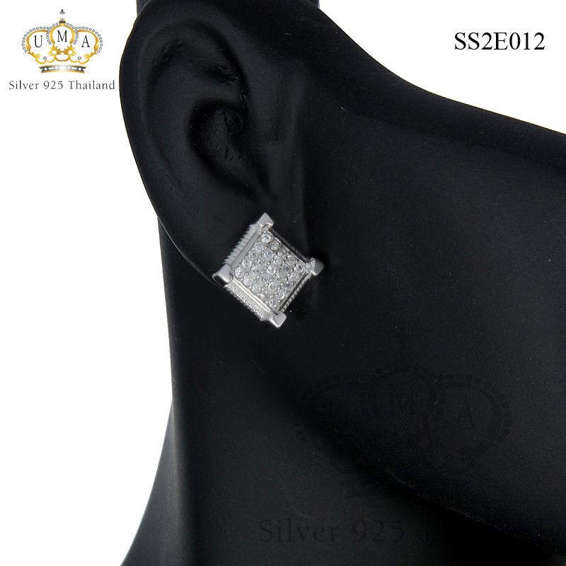 ต่างหูเงินแท้925ประดับเพรชแท้สวิส