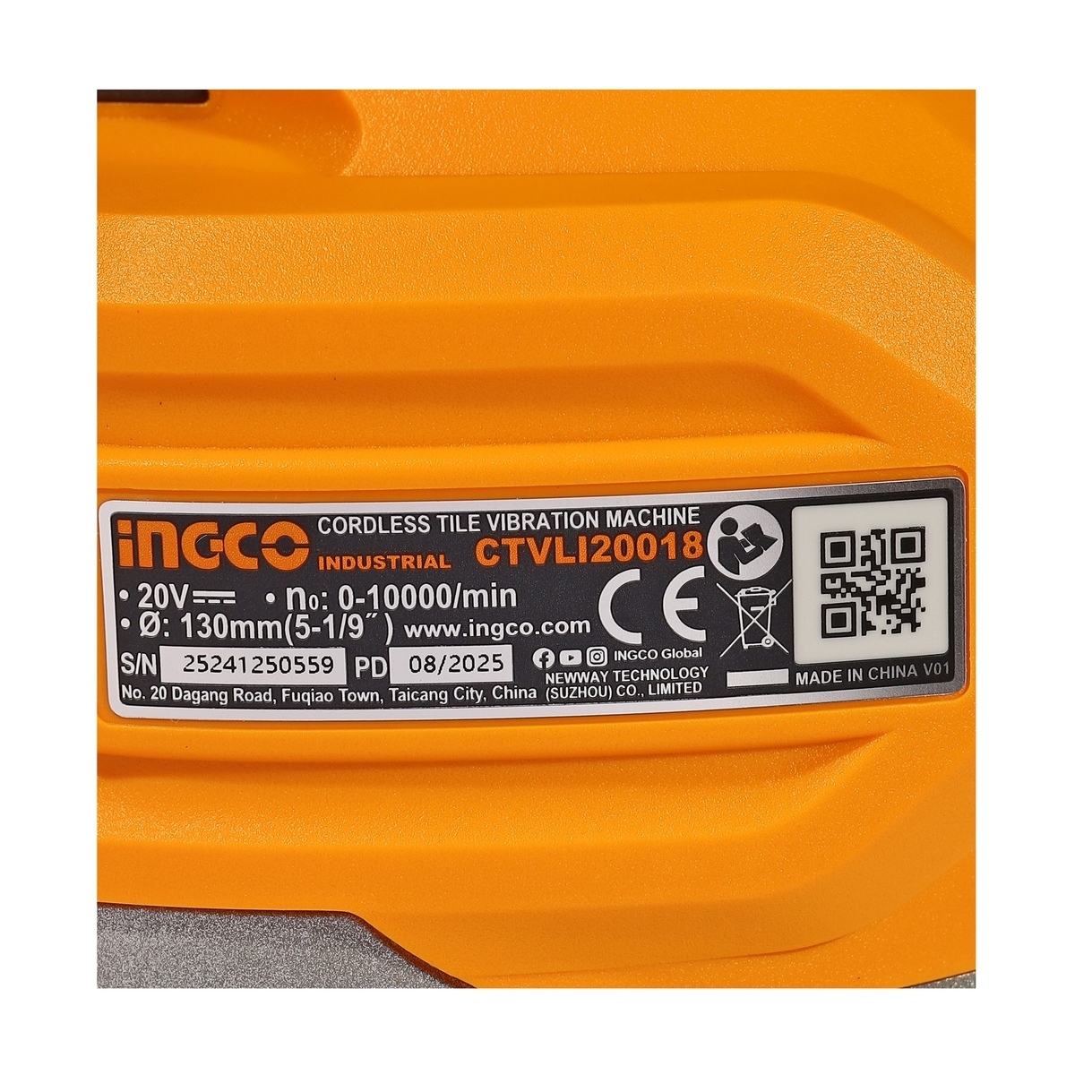 INGCO เครื่องดูดสั่นกระเบื้องไร้สาย 20 โวลต์ รุ่น CTVLI20018 แรงดูดกระเบื้องสูง 60 กก. รวมแบตเตอรี่และแท่นชาร์จ