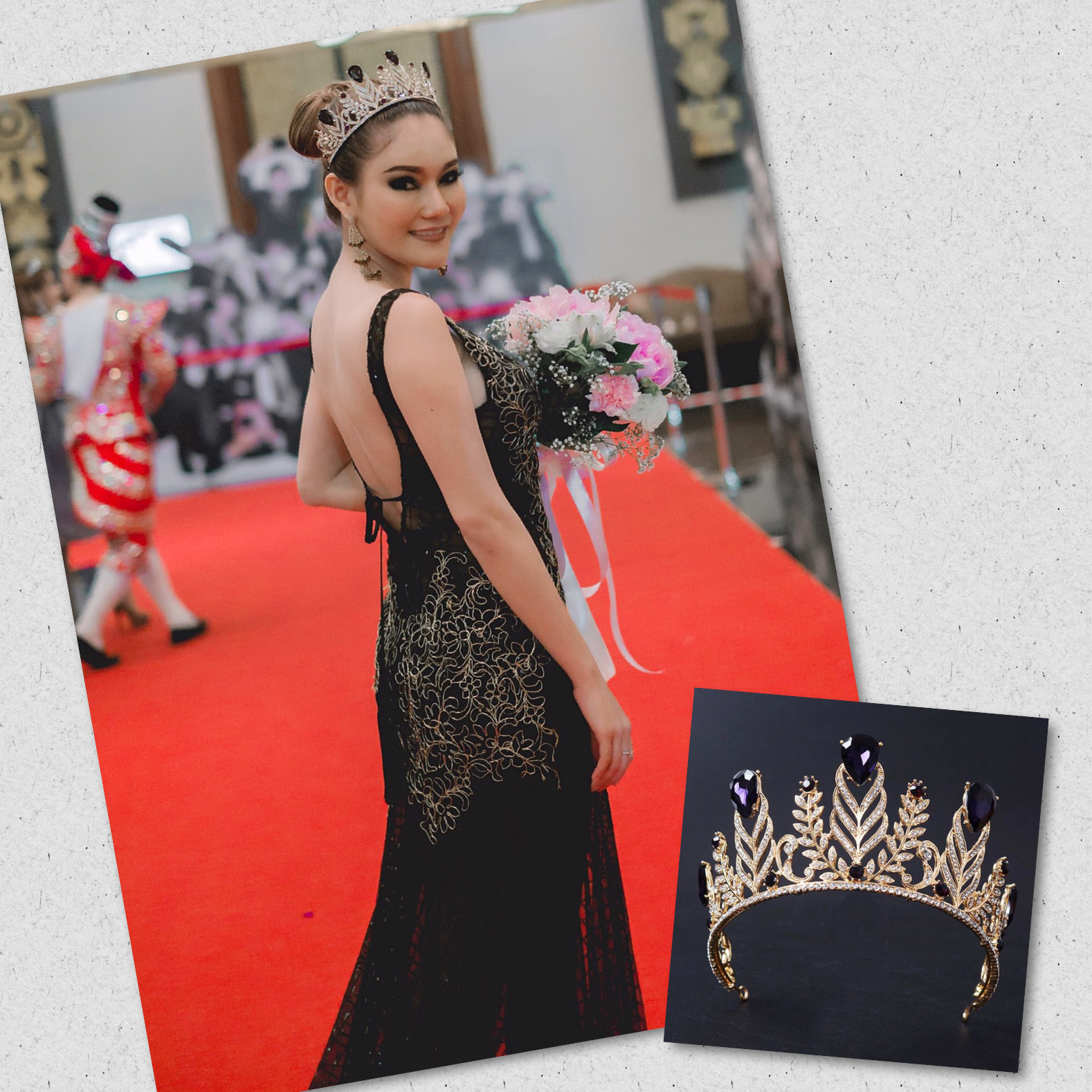 (พร้อมส่ง) เทียร่า 129 สีม่วง มงกุฎนางงาม มงกุฎเจ้าหญิง งานสวย ปราณีต QCเพชรทุกเม็ด สินค้าพร้อมส่งจากไทย