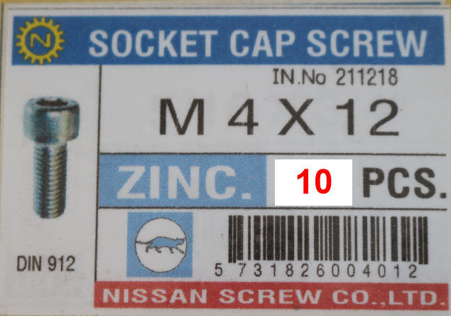 10x สกรูหัวจมหกเหลี่ยมชุบขาว M4x12 มม.