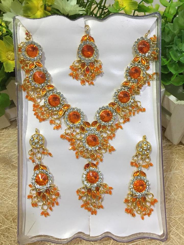 (พร้อมส่ง) เครื่องประดับอินเดีย 013 สีส้ม