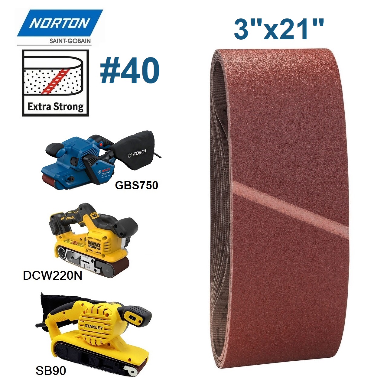 ผ้าทรายสายพาน3"x21" #40 NORTON