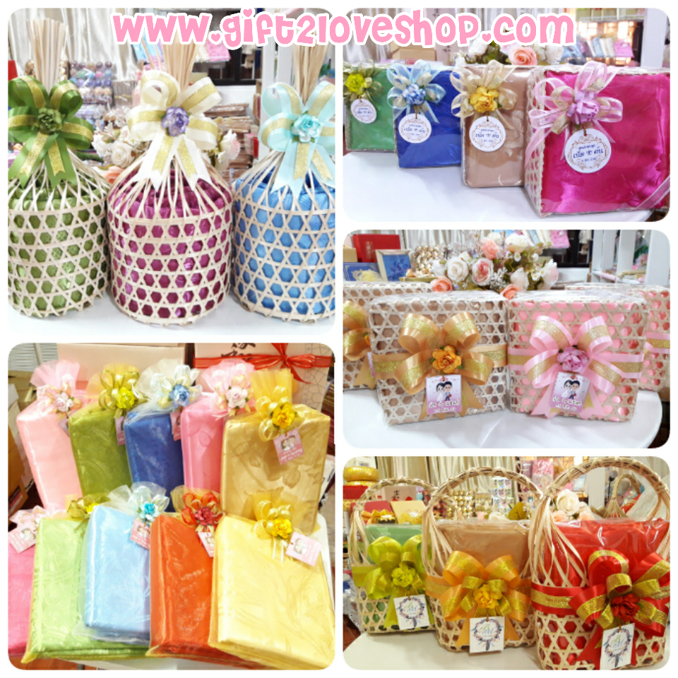 ผ้าแพรรับไหว้ แพตเกจชะลอมจุก คละสี