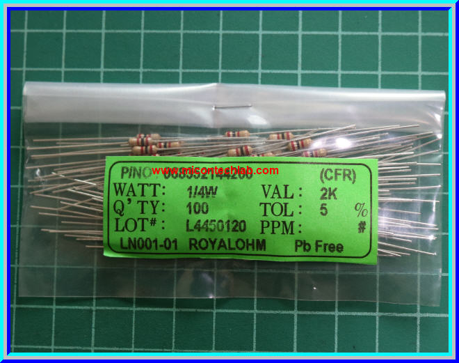 100x Resistor 2 Kohm 1/4 Watt 5% Cabon Resistor