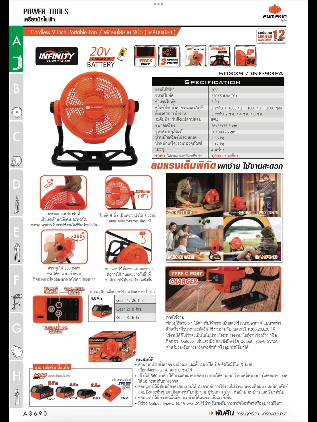 พัดลม9" INF-93FA PUMPKIN