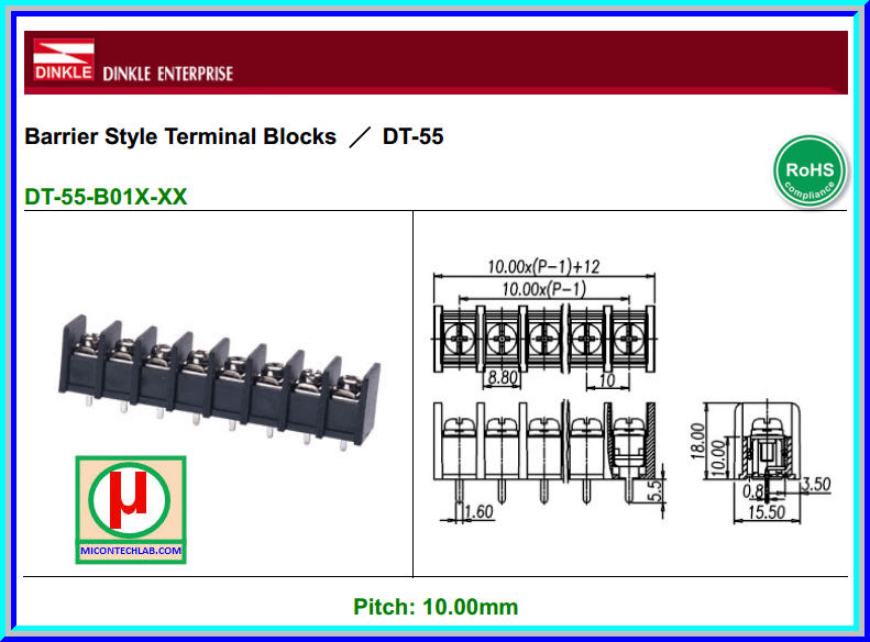 1x Terminal Block Connector 3 Pins 300V/25A Pitch 10.00mm Barrier Type