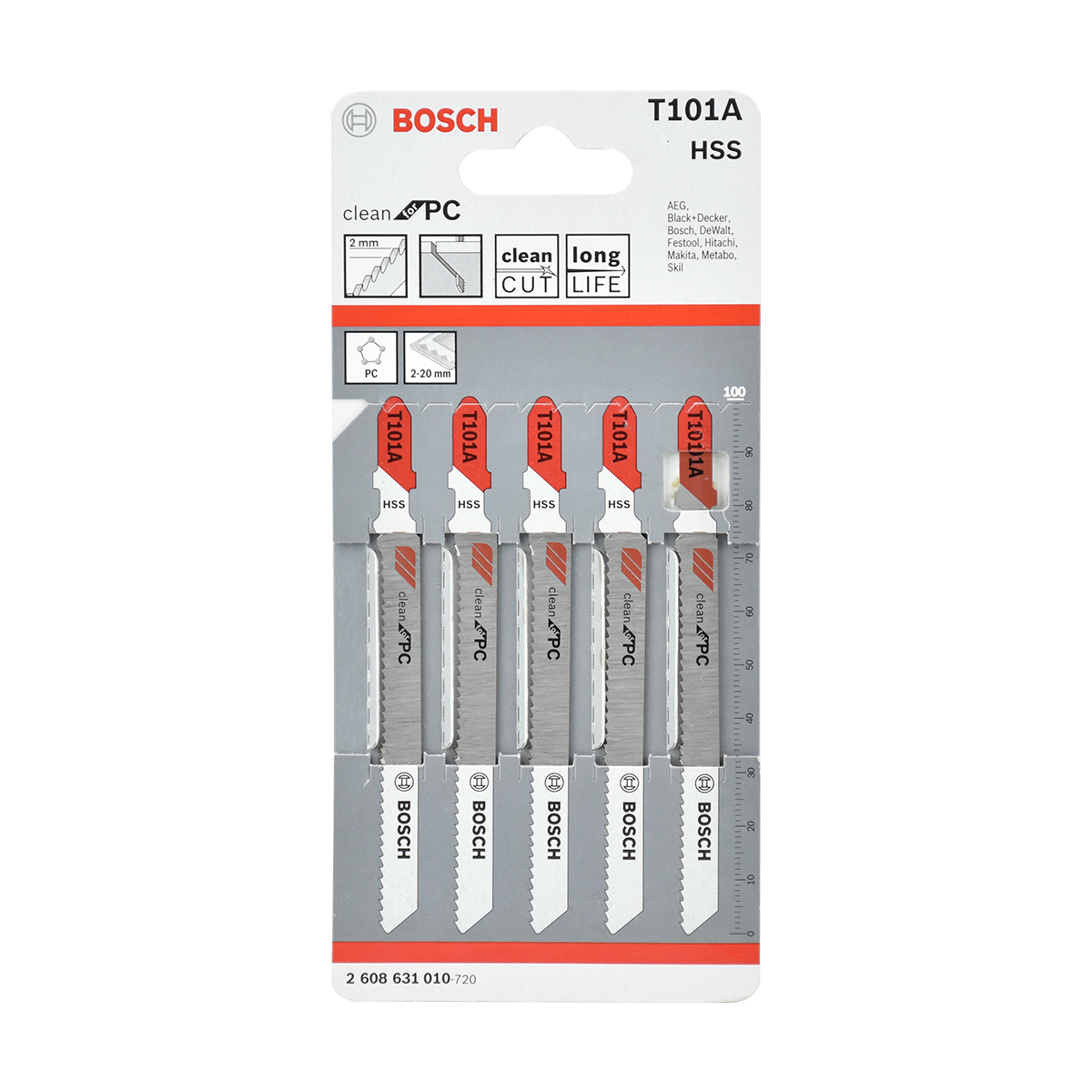 2608631010 BOSCH T101A ใบเลื่อยจิ๊กซอว์ตัดอะคริลิค (5 ใบ/แพค)