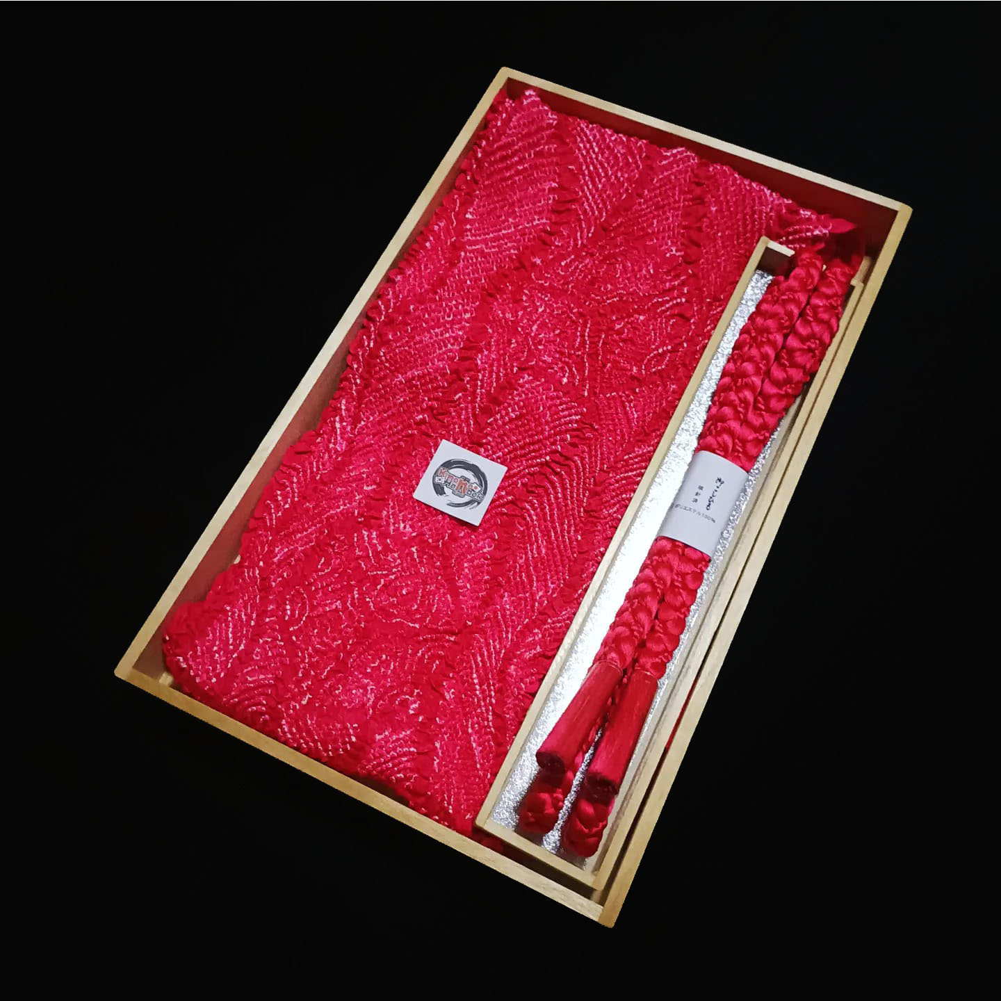 setผ้าชิโบริ+เชื่อกประดับโอบิ แดงอมชมพูเข้ม02