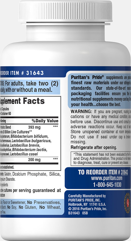 Puritan Probiotic 10 Acidophilus 20 Billiion 120 Capsule