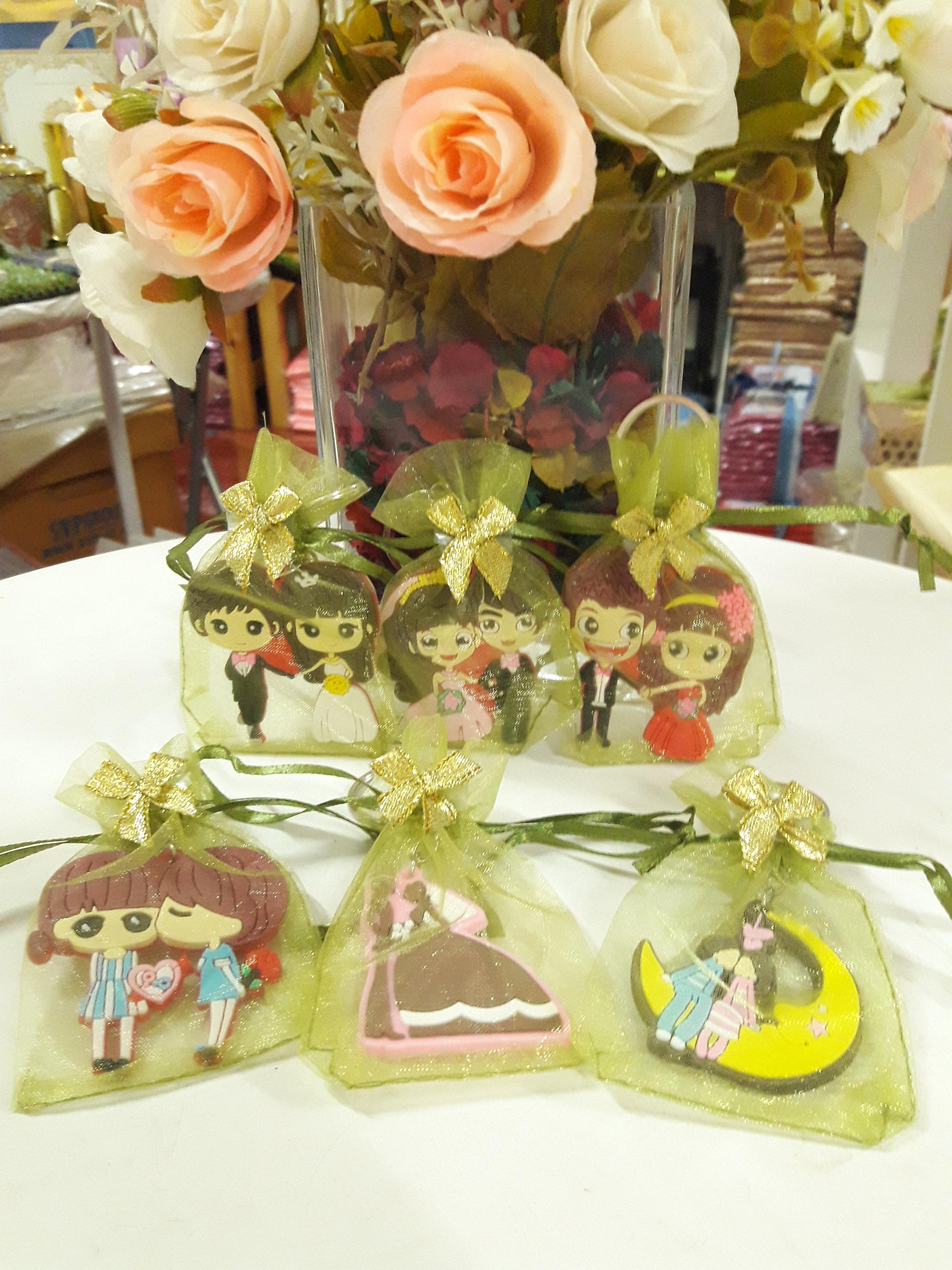 พวงกุญแจยางลายบ่าวสาว แพคเกจถุงผ้าแก้ว