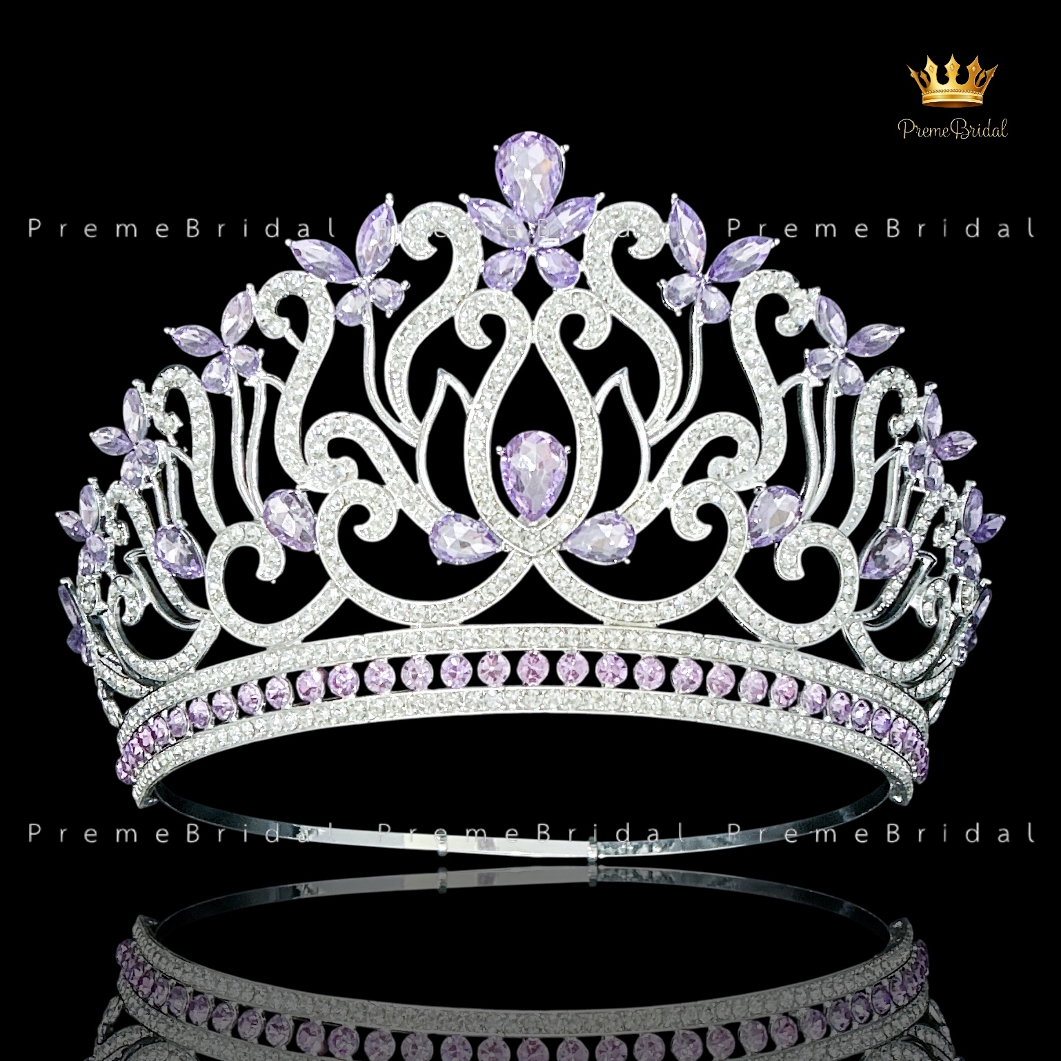 (พร้อมส่งจากไทย) มงกุฏ 143 สีม่วง สำหรับนางงาม ขนาดใหญ่ งานโลหะฐานกลมปรับขนาดได้ ส่งด่วน ส่งจาก จ.อุบลราชธานี