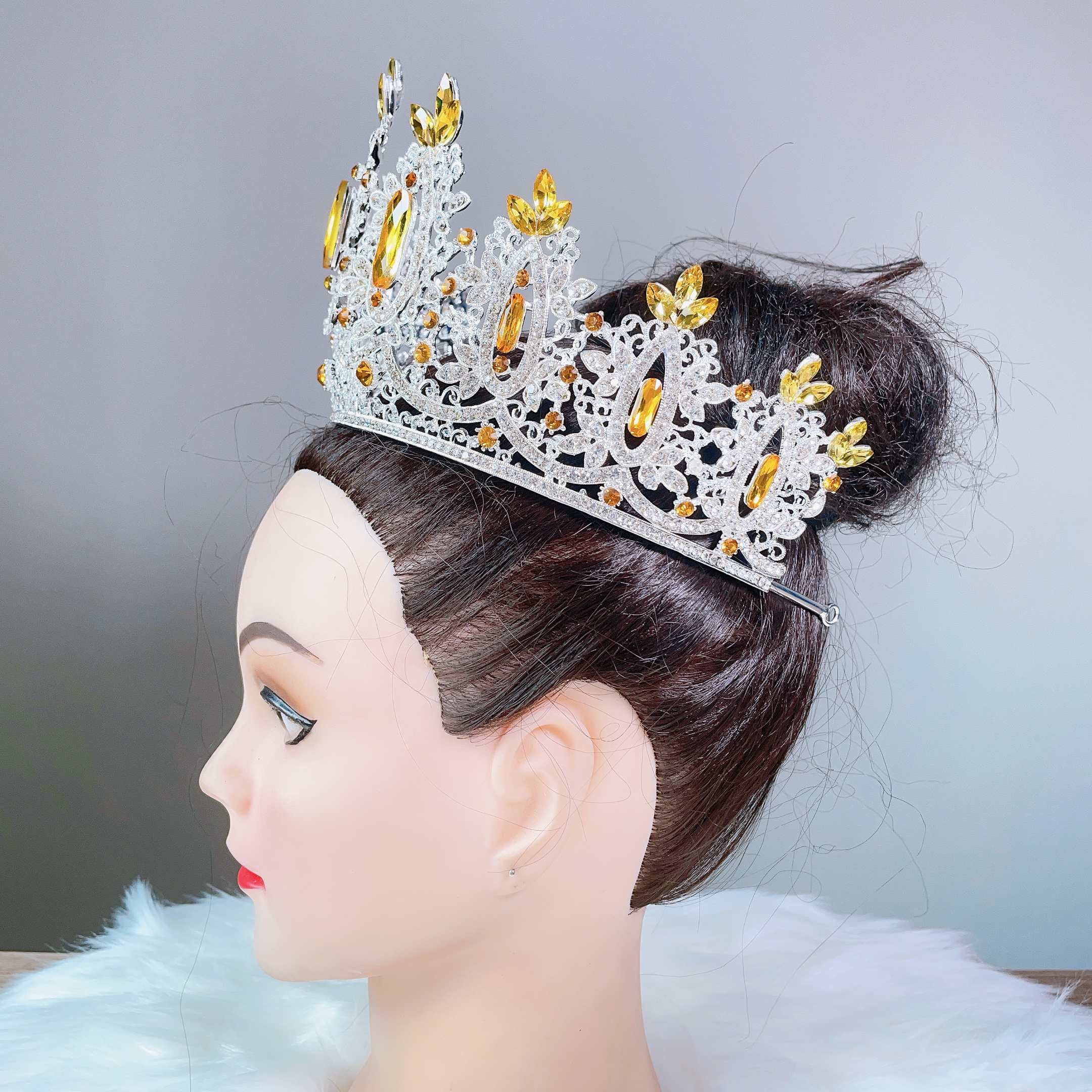 (พร้อมส่ง) เทียร่า 394 สีเหลือง มงกุฎนางงาม มงกุฎเจ้าสาว มงกุฎเพชร งานพรีเมี่ยม สินค้าพร้อมส่งจากไทย