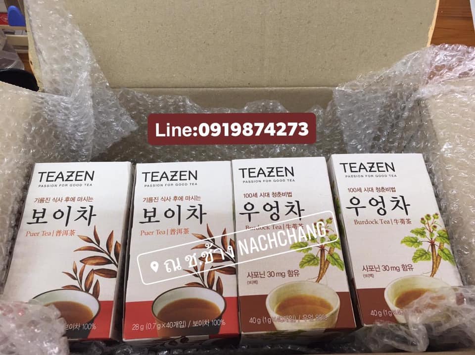 (1 กล่อง 40 ซอง) TEAZEN ชารากไม้ ชาสมุนไพรเกาหลี burdock tea ชากันเหี่ยว บรรเทาความดันสูง มะเร็ง เบาหวาน รากไม้สูง 80%