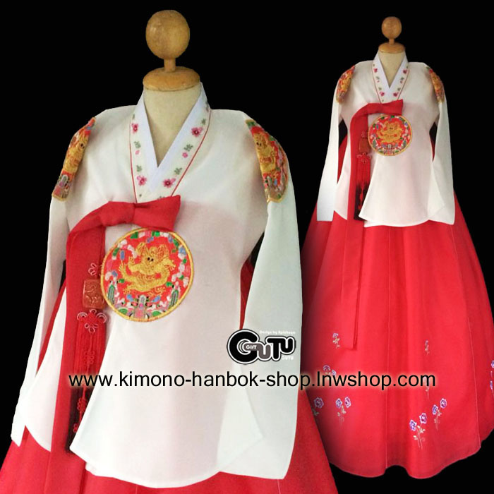 ชุดฮันบก ทังอี เสื้อสีขาว/กระโปงสีแดง02(L)