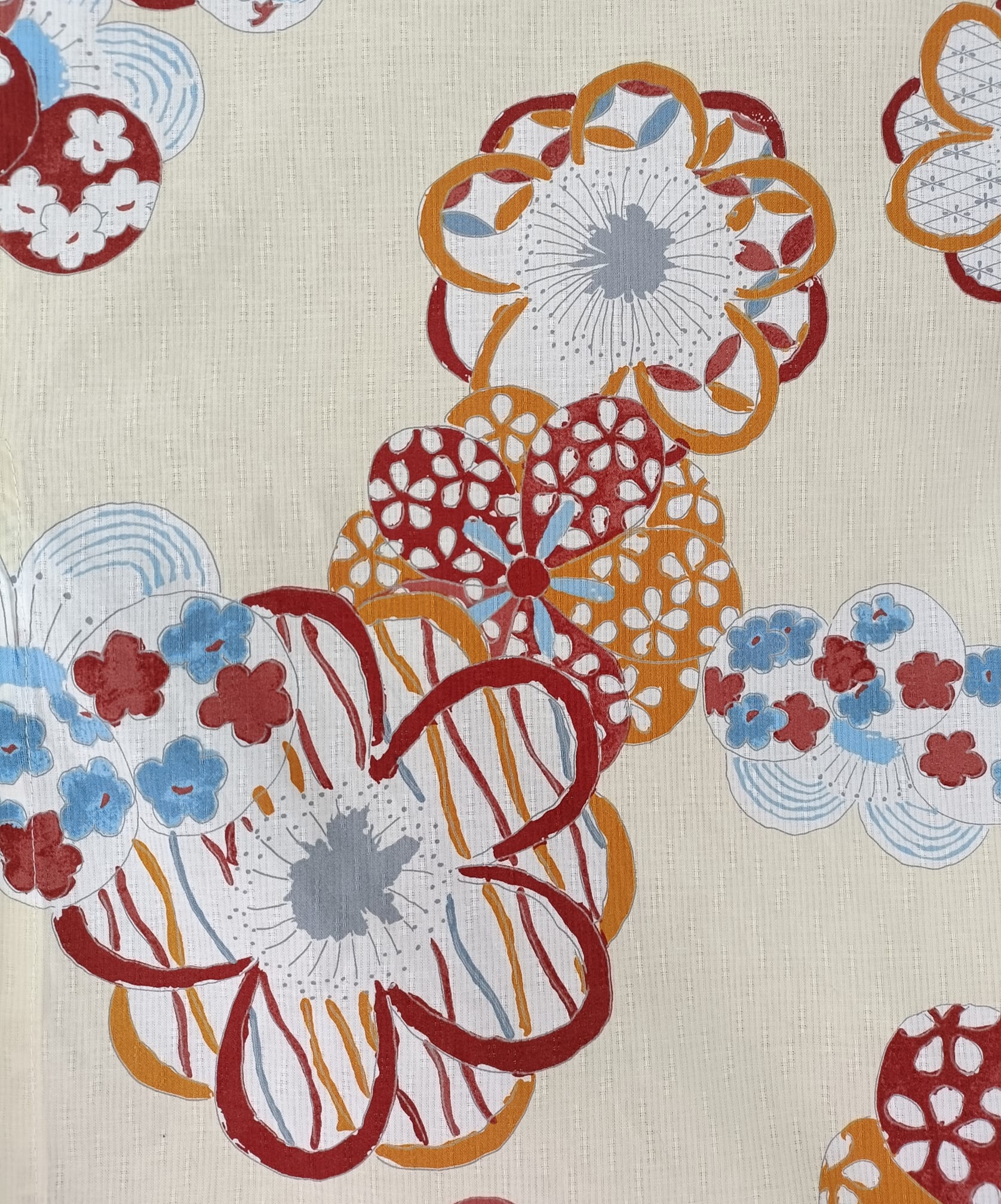 ยูกาตะครีมลายดอกไม้ *มีตำหนิ