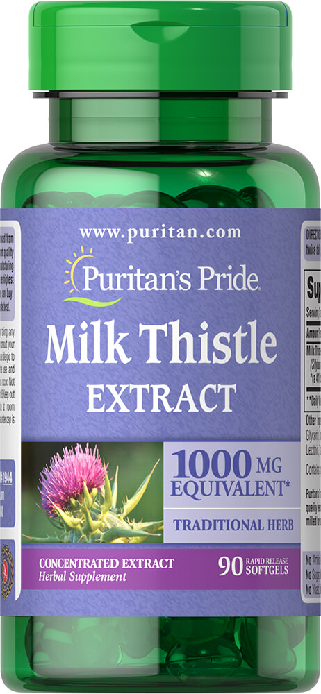 Puritan’s Pride Milk Thistle 4:1 Extract 1000 mg (Silymarin) 90 Softgels