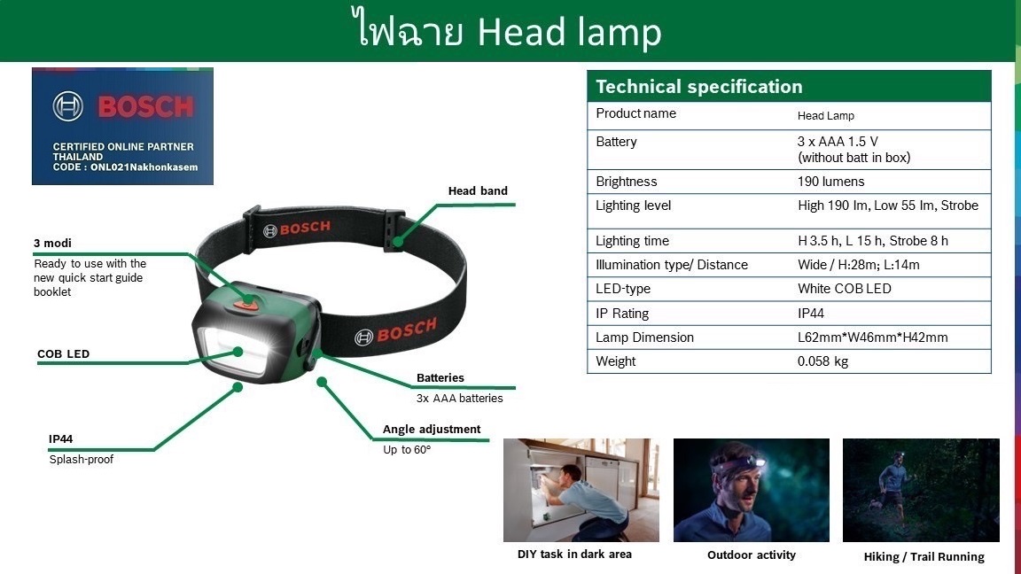ไฟฉายคาดหัวLED Head Lamp BOSCH