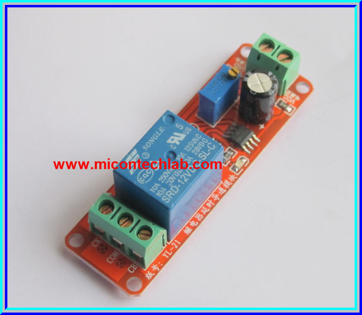 1x รีเลย์ไทเมอร์ 12Vdc หน่วงเวลา 0-10 วินาที พีซีบีสีแดง (Timer Relay)