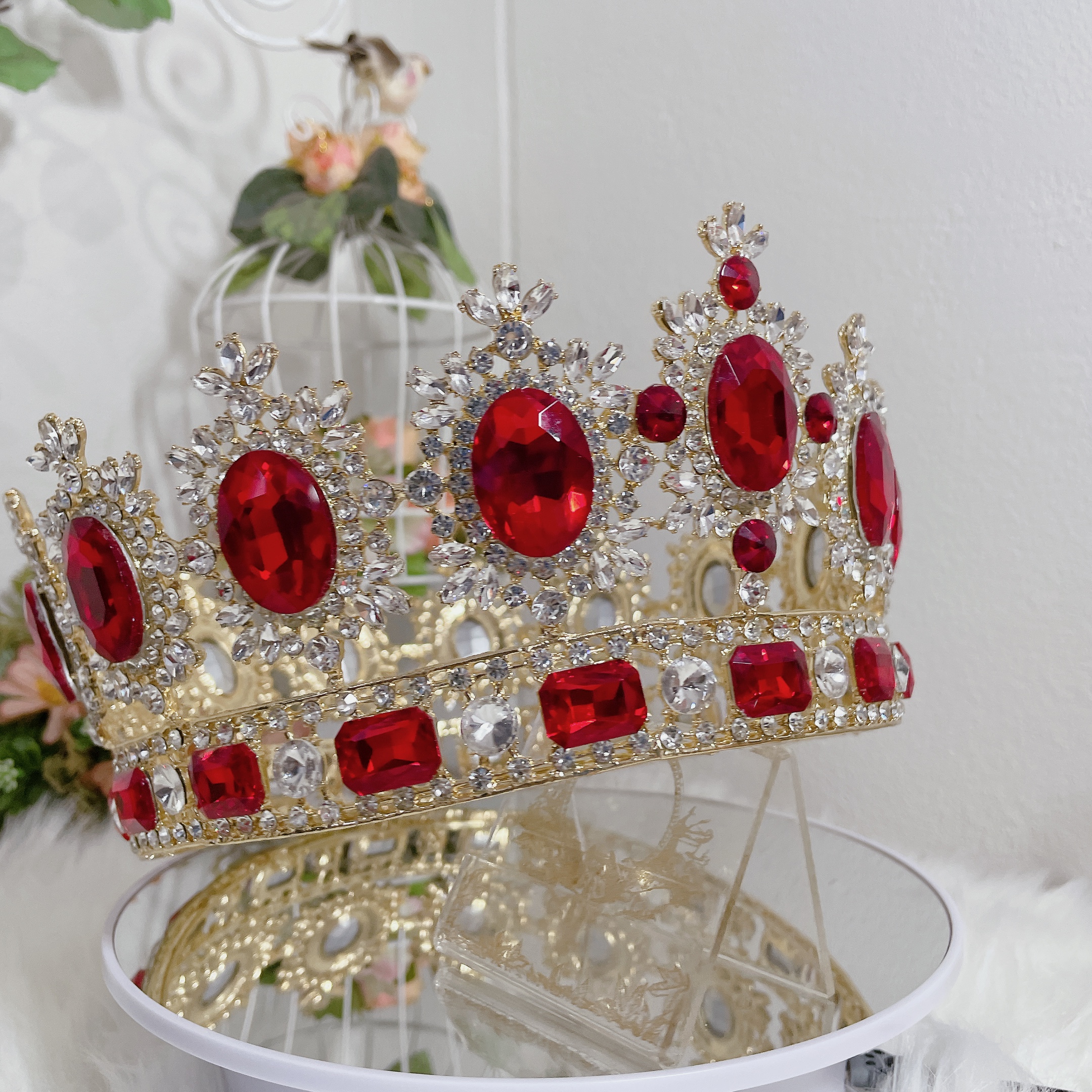 (พร้อมส่ง) มงกุฏผู้ชาย 027 สีแดง มงกุฎผู้ชาย มงกุฎพระราชา มงกุฎประกวด