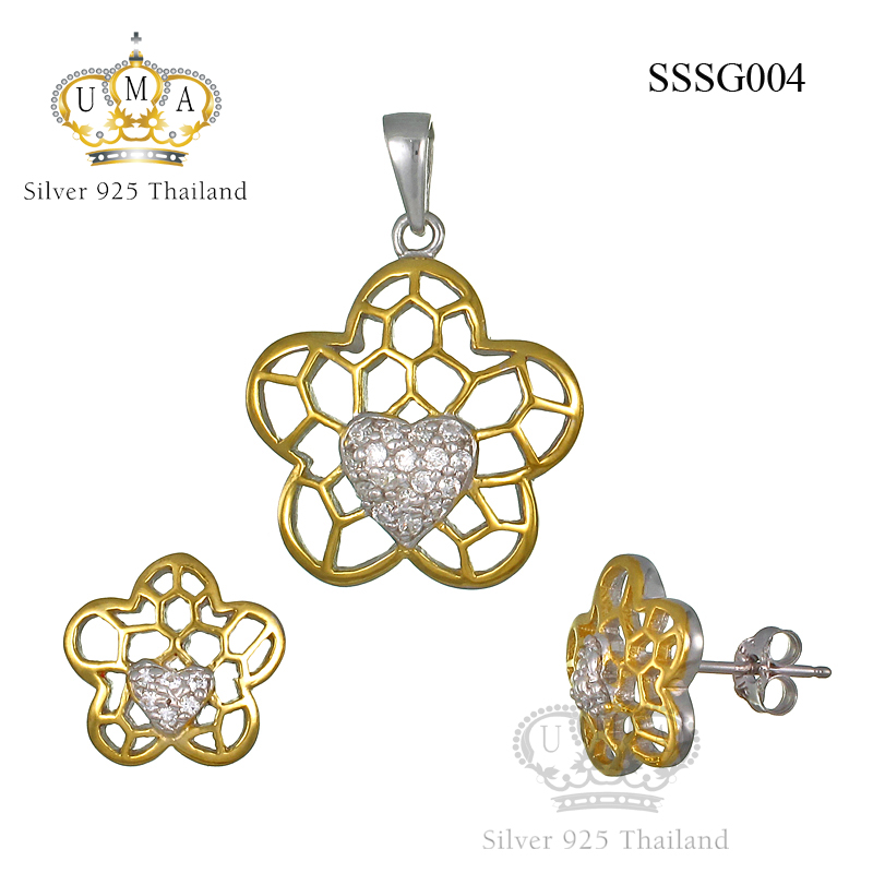 ต่างหูพร้อมจี้ ( ชุบทอง ) = Earring with Pendant ( Gold )
