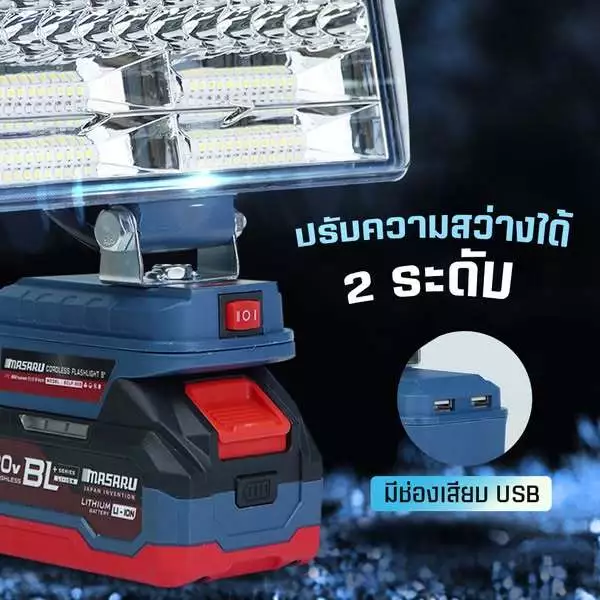 Masaru ไฟสปอร์ตไลท์ไร้สาย 8 นิ้ว 20V รุ่น SCLF-905 ปรับแสงได้ 2 ระดับ 90W สำหรับทำงานกลางคืน