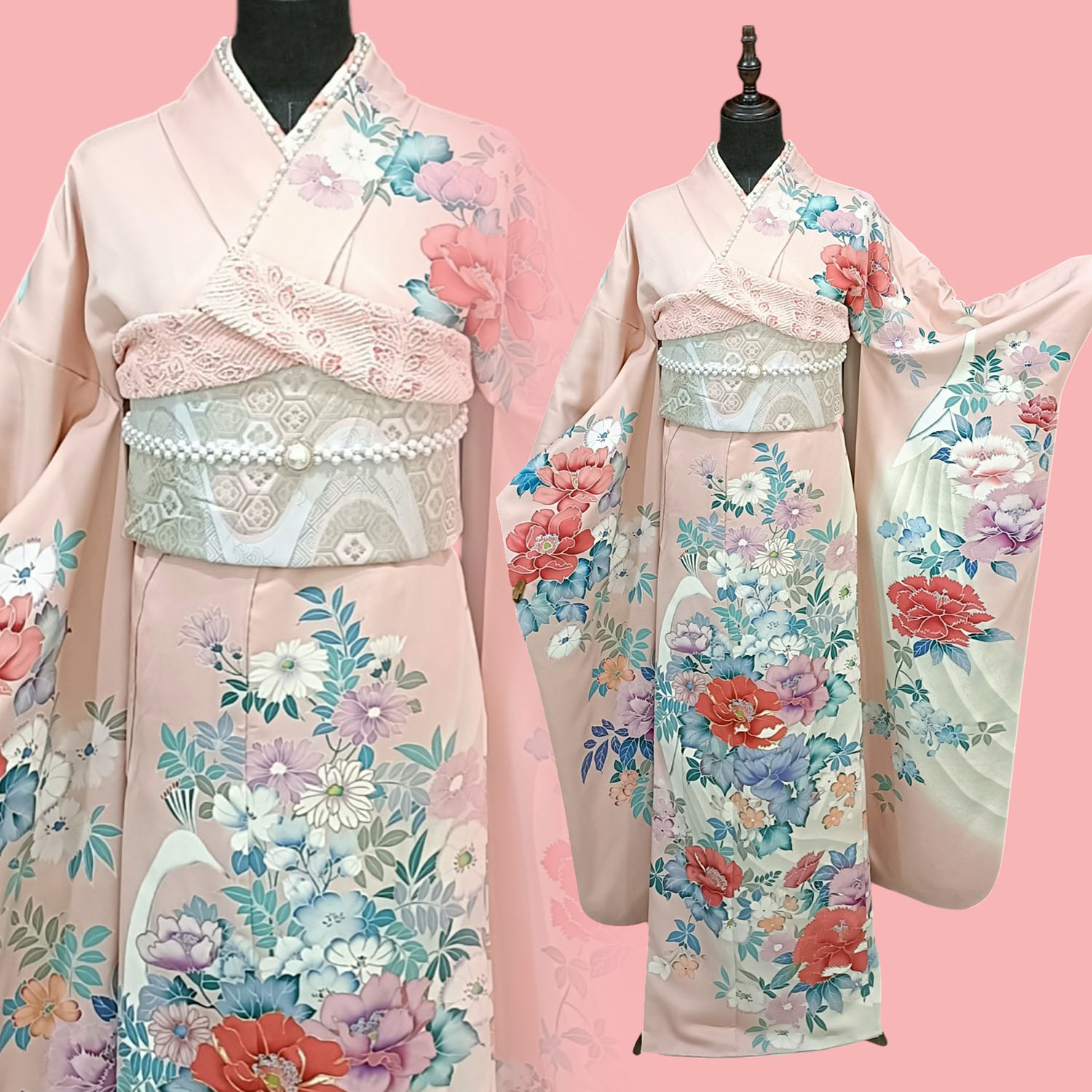 กิโมโนฟุริโซเดะ สีชมพูอ่อน