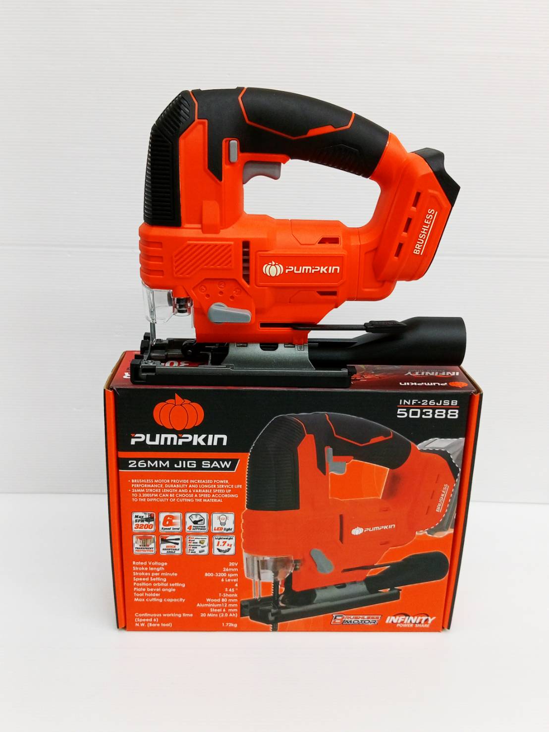 PUMPKIN INFINITY POWER 20V เลื่อยจิ๊กซอว์ไร้สาย ไร้แปรงถ่าน INF-26JSB (เครื่องเปล่า) /50388