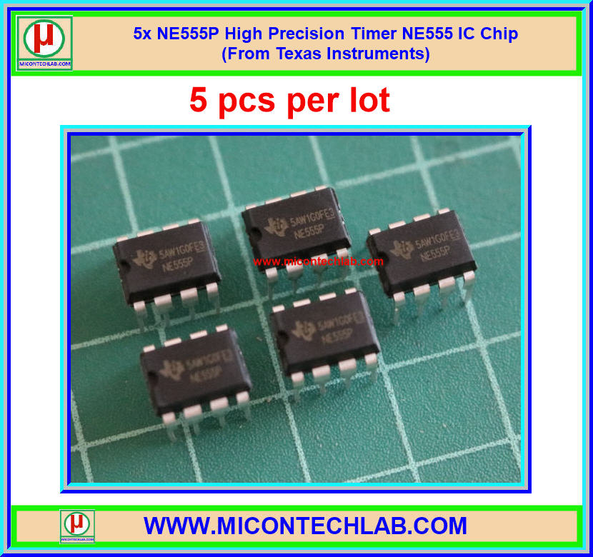 5x NE555P High Precision Timer NE555 IC Chip (From Texas Instruments)
