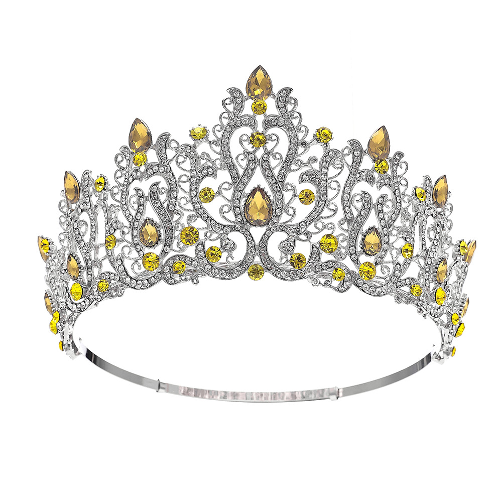 (พร้อมส่งจากไทย) มงกุฏ 114 สีเหลือง มงกุฎนางงาม มงกุฎเพชร สวยงามอลังการ ฐานมงวงกลมปรับได้