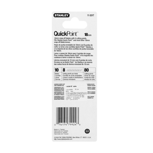 ใบมีดคัตเตอร์ 18มม. 10ใบ/แพ็ค STANLEY #11-301T