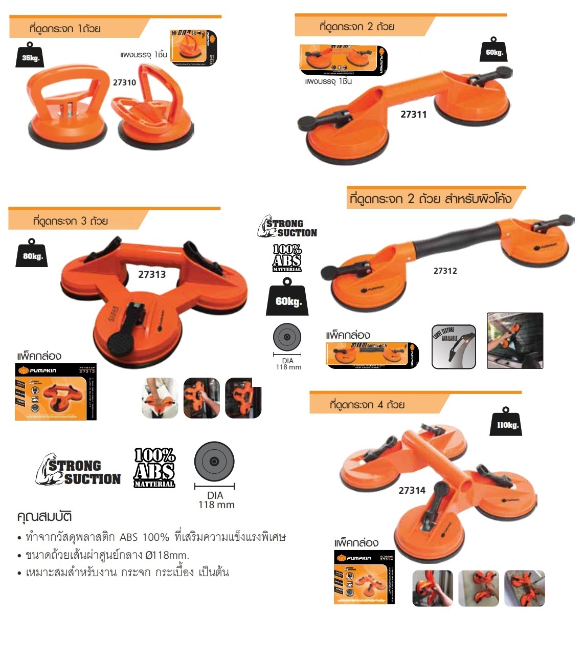 ตัวดูดกระจก1หลุม PTT-ST1P PUMPKIN #27310