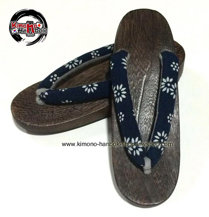 รองเท้าเกี๊ยะไม้ญี่ปุ่น รุ่นไม้สีเข้มหูสีน้ำเงินเข้ม Size24 cm *มือ 1