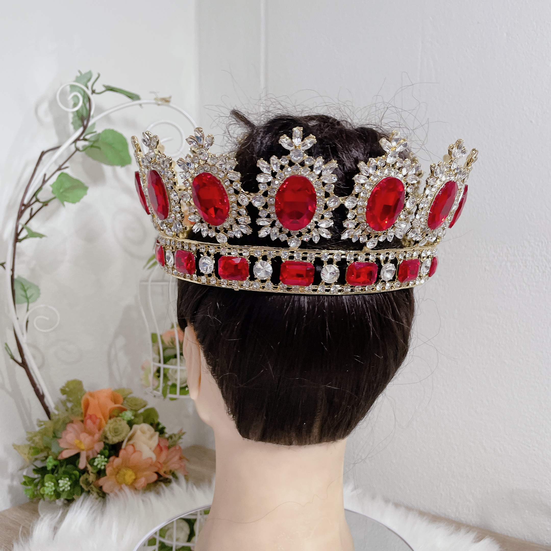 (พร้อมส่ง) มงกุฏผู้ชาย 027 สีแดง มงกุฎผู้ชาย มงกุฎพระราชา มงกุฎประกวด