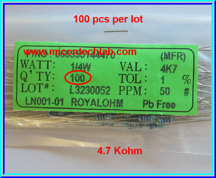 100x ตัวต้านทาน 4.7 Kohm 1/4 Watt 1% Metal film