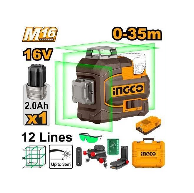 INGCO เลเซอร์ระดับ 12เส้น 16V แสงเขียว HLL301201