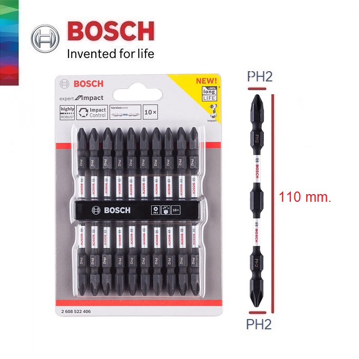 ดอกไขควงกระแทกPH2x110 สีดำ-ขาว BOSCH #2608522406