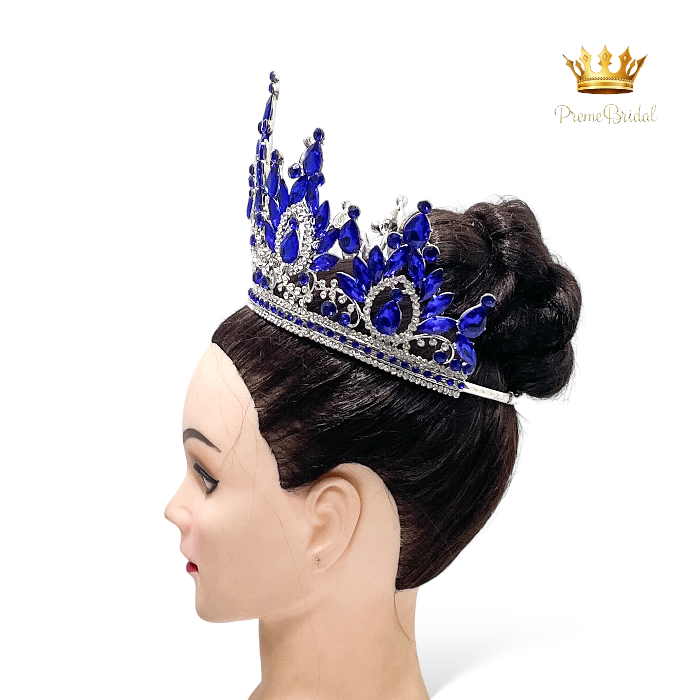 (พร้อมส่งจากไทย) มงกุฏ 120 สีน้ำเงิน งานสวย งานนางงาม รุ่นฐานกลม ปรับขนาดได้ ส่งด่วน ส่งจาก จ.อุบลราชธานี