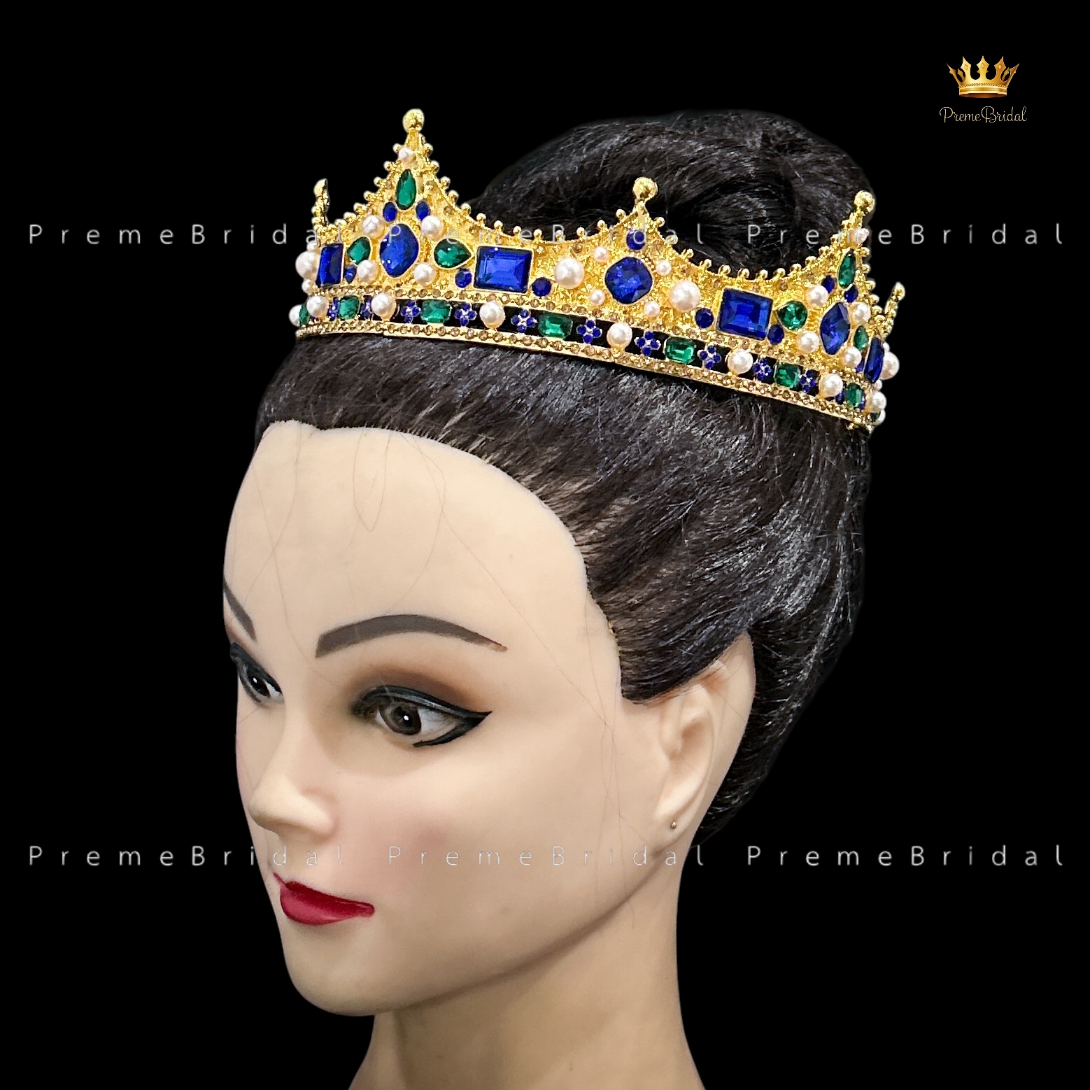 (พร้อมส่ง) มงกุฏผู้ชาย 035 สีน้ำเงิน มงกุฎผู้ชาย มงกุฎเจ้าชาย งานสวย ปราณีต QCเพชรทุกเม็ด