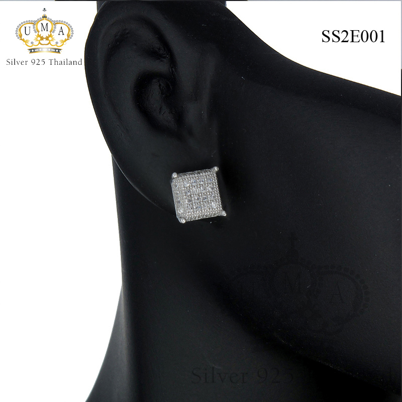 ต่างหูเงินแท้925ประดับเพรชแท้สวิส