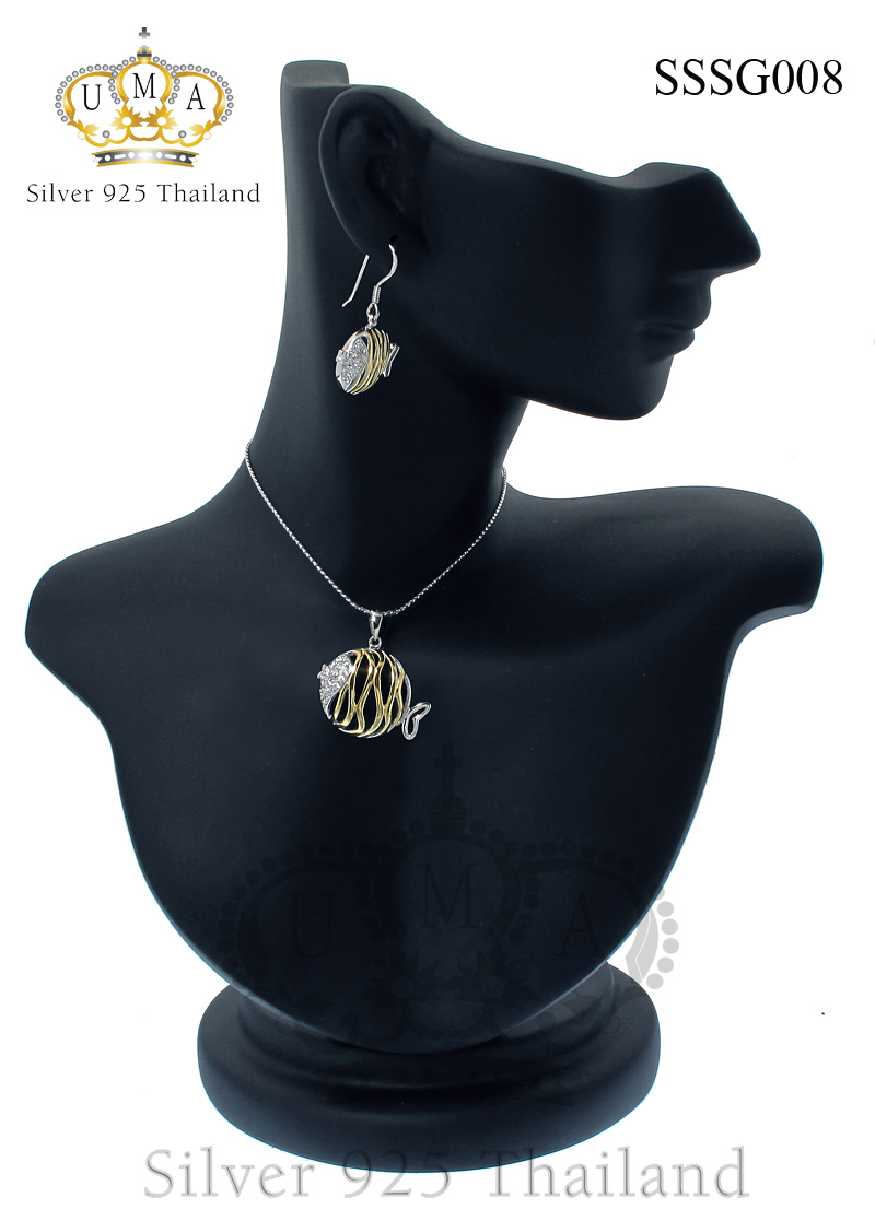 ต่างหูพร้อมจี้ ( ชุบทอง ) = Earring with Pendant ( Gold )