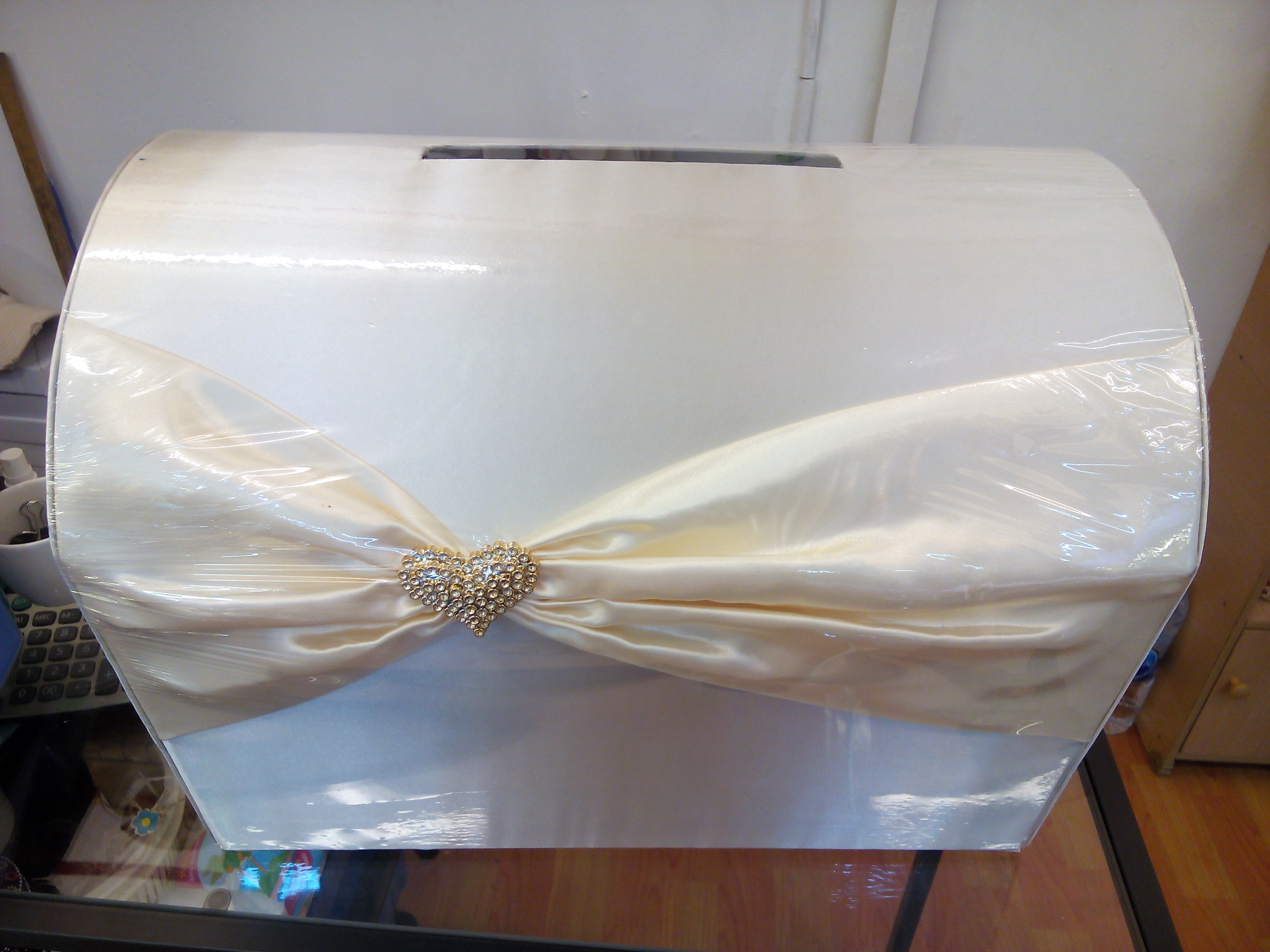 กล่องรับซองหีบสมบัติ หุ้มผ้าไหม สีขาวออฟไว้ท์