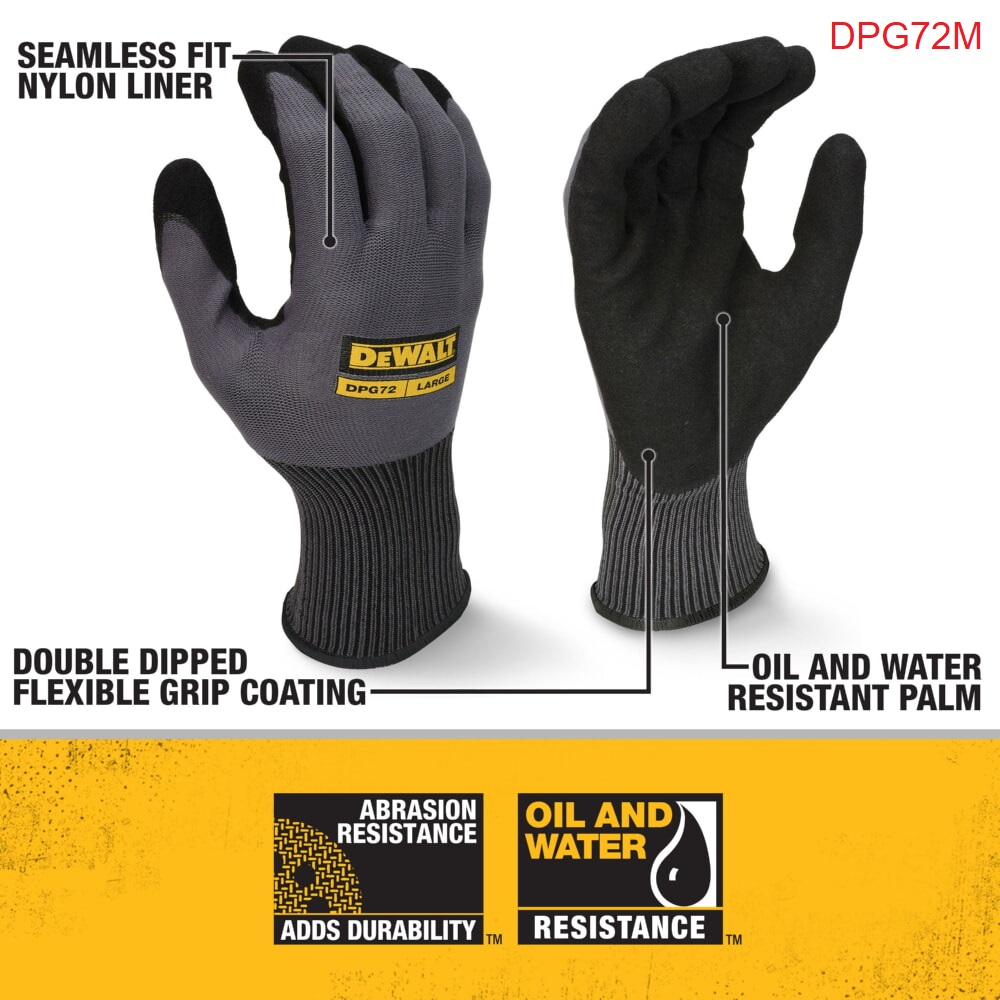 DEWALT ถุงมือทำงานแบบยึดจับทนทาน ไซส์M DPG72M