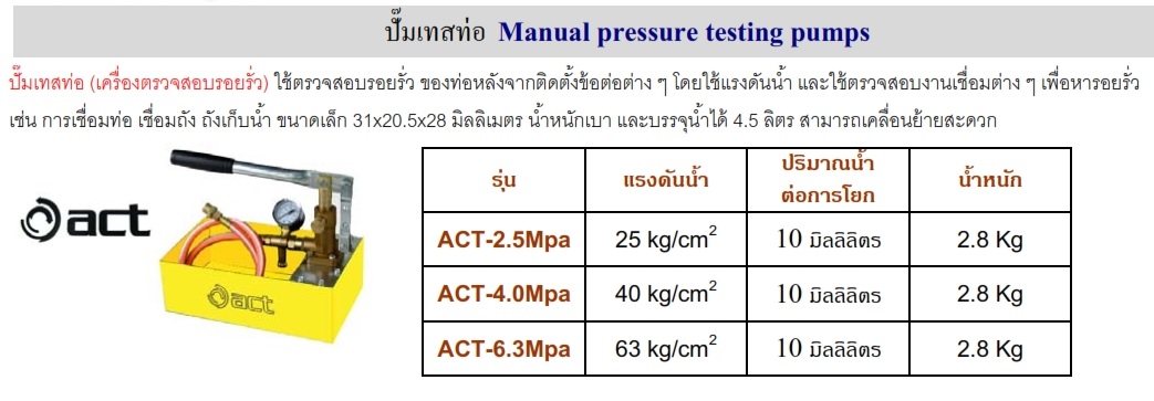 ปั๊มเทสท่อ แบบมือโยก ACT-2.5Mpa