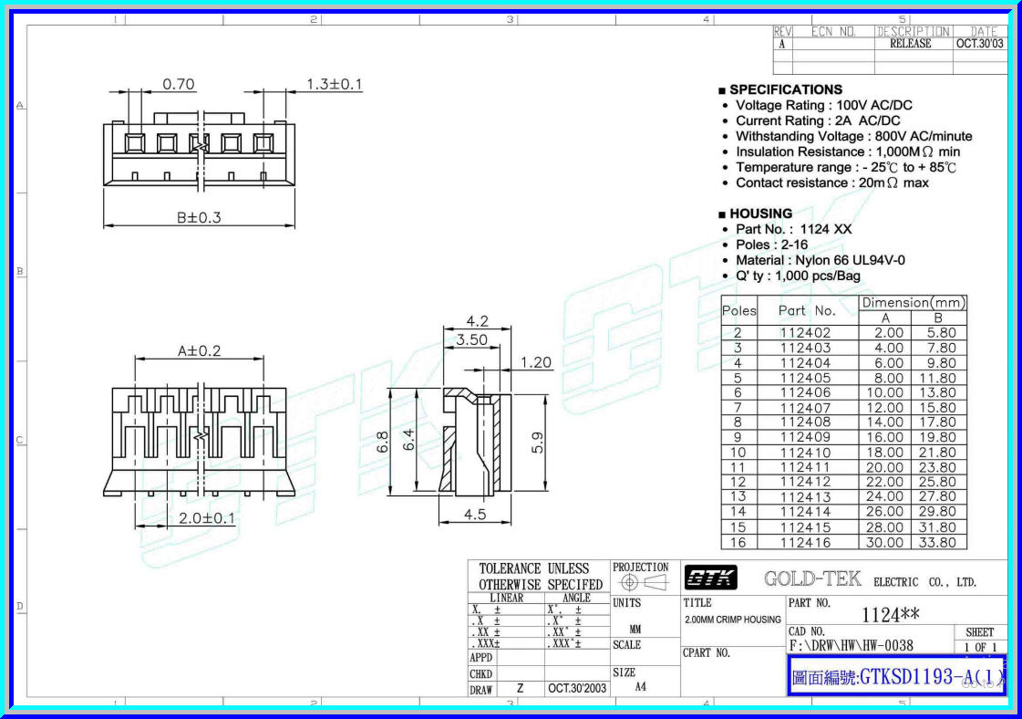 5x เฮ้าส์ซิ่งคอนเน็คเตอร์ พิทซ์ 2.0 มม. 4 ขา (Housing)